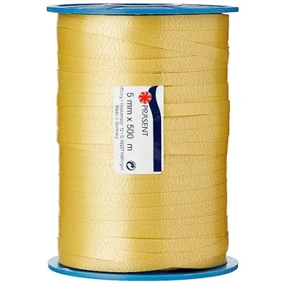 Abbildung von C.E. PATTBERG Geschenkband Gold, 500 Meter Ringelband 5 mm zum Basteln, Dekorieren &amp; Verpacken von Geschenken zu jedem Anlass