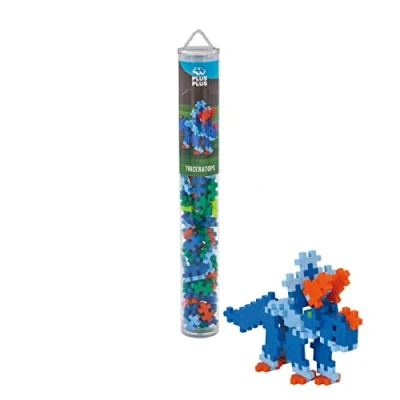 Abbildung von Plus 9604094 Kreativ Bausteine Tube, Triceratops, Dinosaurier, Geniales Konstruktionsspielzeug, 100 Teile, Mehrfarbig, Mehrfarbig