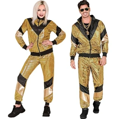 Abbildung von W WIDMANN MILANO Party Fashion Kostüm Trainingsanzug, gold, reflektierend, 80er Jahre Outfit, Jogginganzug, Bad Taste Outfit