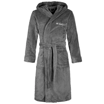 Abbildung von Di Vadini Unisex Herren Damen Bademantel Florenz mit Kapuze I Morgenmantel flauschig Nachtwäsche aus edler Mikrofaser Farbe: Grey Gold Gr. L