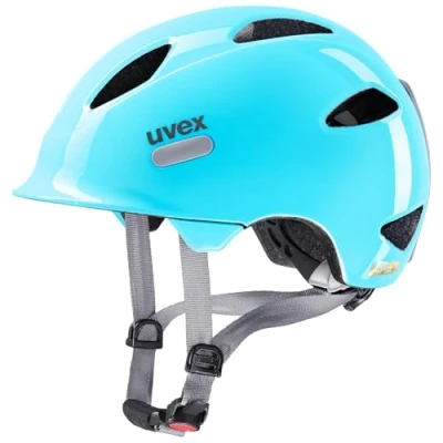Abbildung von uvex oyo leichter Fahrradhelm für Kinder individuelle Größenanpassung erweiterbar mit LED Licht cloud blue grey 50 54 cm