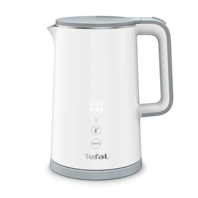 Abbildung von Tefal KO6931 Sense Wasserkocher 1,5 L Kapazität Digitalanzeige 5 Temperaturstufen 360 Sockel Wasserstandsanzeige herausnehmbarer Kalkfilter 30 Minuten Warmhaltefunktion 1800W weiß