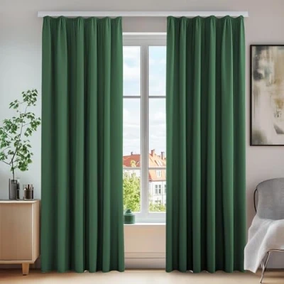 Abbildung von Deconovo Vorhänge Thermovorhang Gardinen mit Kräuselband Blickdicht Lärmschutz Dicke Kälteschut Hitzeschutz, 220x140 cm(HöhexBreite), Waldgrün, 2er Set