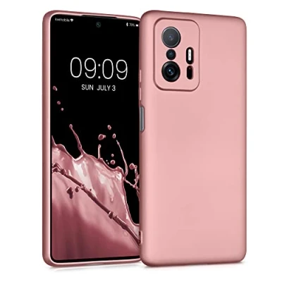 Abbildung von kwmobile Case kompatibel mit Xiaomi 11T / Pro Hülle Schutzhülle aus Silikon metallisch schimmernd Handyhülle Metallic Rosegold