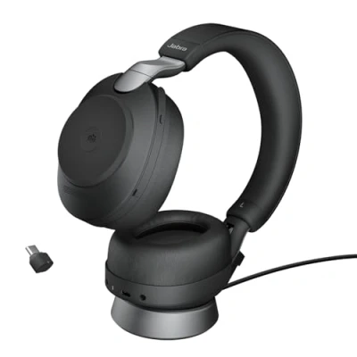 Abbildung von Jabra Evolve2 85 Wireless PC Headset with Charging Stand Noise Cancelling Microsoft Teams Certified Stereo Headphones Long Lasting Battery USB C Bluetooth Adapter Black