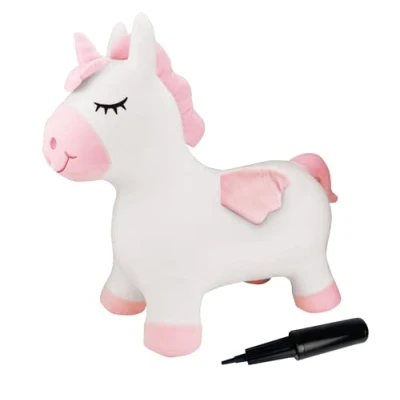 Abbildung von Lexibook BGP050UNI Aufblasbares Hüpf Einhorn, Inbegriffenen manuellen Pumpe, Sicherer und widerstandsfähiger Kunststoff Abnehmbarer waschbarer Bezug Rosa, Large