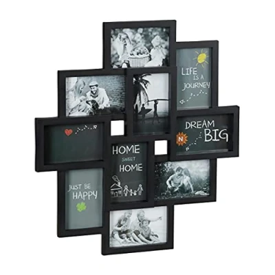 Abbildung von Relaxdays Bilderrahmen Collagen, für 10 Bilder, Hoch oder Querformat, Wand Kunststoffrahmen, H x B 55 50 cm, schwarz
