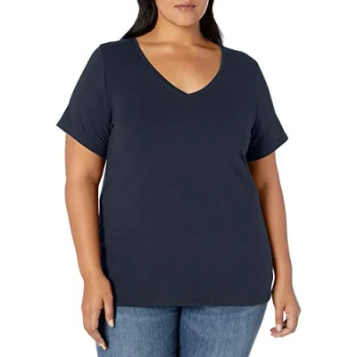 Abbildung von Amazon Essentials Damen Kurzärmeliges T Shirt mit V Ausschnitt (erhältlich in Übergröße), Marineblau, 4XL Große Größen