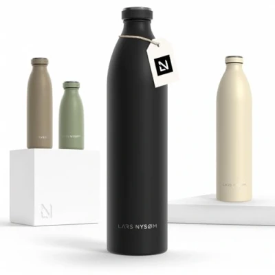 Abbildung von LARS NYSØM Edelstahl Trinkflasche 350ml, 500ml, 750ml, 1L, 1 5 liter Thermosflasche Kohlensäure geeignet Wasserflasche auslaufsicher für Sport, Outdoor, Schule (Carbon Black, XL 1500ml)