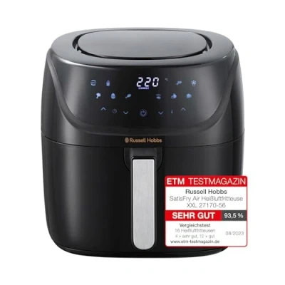 Abbildung von Russell Hobbs Heißluftfritteuse XXL 8L Rapid AirFryer [kompaktes Gehäuse,7 Kochfunktionen,10 Programme] SatisFry (spülmaschinenfest, max 220C, Fritteuse ohne Öl, Grillen, Backen, Braten) 27170 56