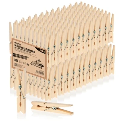 Abbildung von com four® 240x Wäscheklammern aus Holz Nachhaltige Holzklammern Birkenholz unbehandelte Holzwäscheklammern zum Wäscheaufhängen und Basteln (240 Stück Birke)
