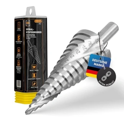 Abbildung von Hardtwerk Stufenbohrer Kegelbohrer Ø 4 32mm aus Hochwertiger HSS Universelle Dreieckiger Schaft Schälbohrer ideal für Metall, Holz, kunststoff 15 Stufen Konusbohrer Lang anhaltende Schärfe