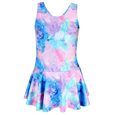 Abbildung von Aquarti Mädchen Badeanzug mit Ringerrücken Print, Farbe: 029B Rock/Tie Dye/Blau/Lila/Rosa, Größe: 140