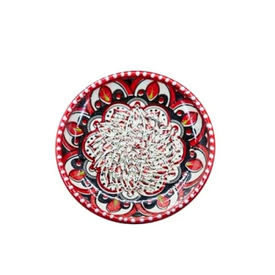 Abbildung von Kaladia Keramik Reibeteller/Keramikhobel ideal für Ingwer, Parmesan etc. in Rot, Weiß &amp; Schwarz mit Gazanien Muster Durchmesser: 12 cm handgemacht handbemalt Made Spain