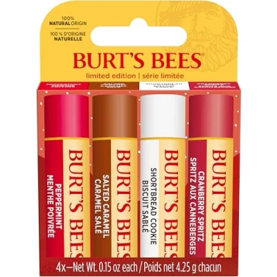 Abbildung von Burt&#039;s Bees Geschenkset Lippenbalsam Set mit Bienenwachs und Vitamin E 100 % natürlichen Ursprungs Shortbread Cookie, Cranberry Spritz, Salzkaramell Pfefferminz 4 x 4,25 g