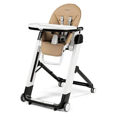 Abbildung von Peg Perego Siesta Follow Me Noce Design Hochstuhl mit Baby Liegefunktion und Stop&amp;Go System Memory Funktion, Lederimitat Bezug, hellbraun