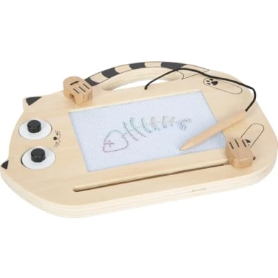 Abbildung von small foot Magnetische Zaubertafel „Katze“ aus Holz, Zeichenboard mit Stift und Stempeln, tragbare Tafel, für Kinder ab 2 Jahren, 12604, Holzfarben