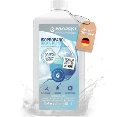 Abbildung von Maxxi Clean Reines Isopropanol (99,9%) Reinigungsalkohol 1x 750 ml Fettlöser &amp; Lösungsmittel rückstandsfrei anwendbar zur Reinigung von elekt. Bauteilen, Schallplatten, Druckköpfen und mehr