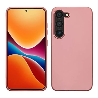 Abbildung von kwmobile Hülle kompatibel mit Samsung Galaxy S23 TPU Silikon Handyhülle Case stoßabsorbierend flexibel Kabelloses Laden Metallic Rosegold