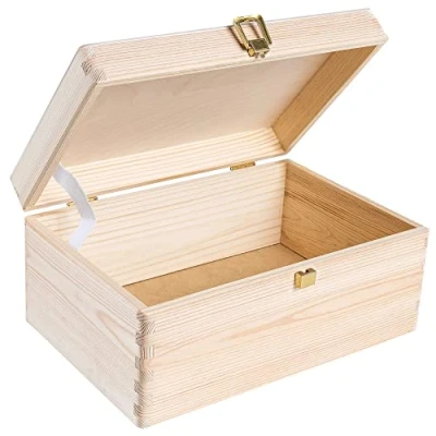 Abbildung von Creative Deco Holzkiste mit Deckel und Schloss 30 x 20 14 cm (+/ 1cm) Erinnerungsbox Baby Groß Holzbox Unlackiert Kasten Für Dokumente Spielzeug Werkzeuge ROH &amp; UNGESCHLIFFEN