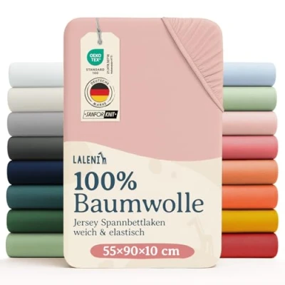 Abbildung von Laleni Jersey Spannbettlaken 55x90cm Beistellbett 2er Set Oeko TEX zertifiziertes Beistellbett/Stubenwagen Bezug 100% Baumwolle Kinderwagen Baby Bettwäsche Rosa