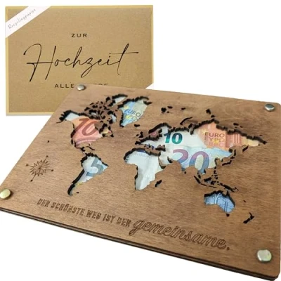 Abbildung von Woodland Mail Geldgeschenk Hochzeit Hochzeitsgeschenke für Brautpaar Geldgeschenke Verpackung mit Hochzeitskarte (Weltkarte)