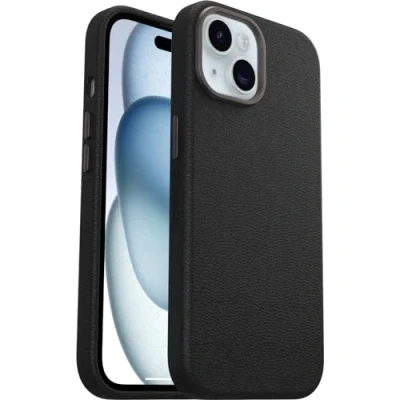 Abbildung von OtterBox Symmetry Series Cactus Leather MagSafe Hülle für iPhone 15, stoßfest, sturzsicher, dünne Schutzhülle, 3X mehr Stürze als nach Militärstandard, Schwarz