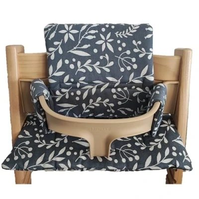 Abbildung von Kadem® Sitzkissen 100% Bio Baumwolle Classic Kissen Sitzbezug Hochstuhlauflage 2 teilig passend für Stokke Tripp Trapp Kinderhochstuhl maschinenwaschbar einfache schnelle Befestigung Lunaria