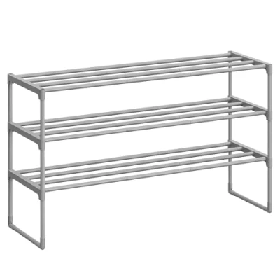 Abbildung von SONGMICS Schuhregal mit 3 Ebenen, Schuhständer aus Metall, Schuhaufbewahrung, Schuh Organizer für 12 15 Paar, stapelbar, Flur, Wohnzimmer, Schlafzimmer, 30 x 92 55 cm, grau LSA303G01