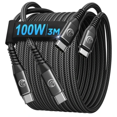 Abbildung von USB C auf Kabel [2Stück 3M+3M] 100W/5A Schnellladekabel Lang Nylon Typ Ladekabel für iPhone 16 15 Pro Max,MacBook Pro/Air,Samsung S24 S23 S22,iPad