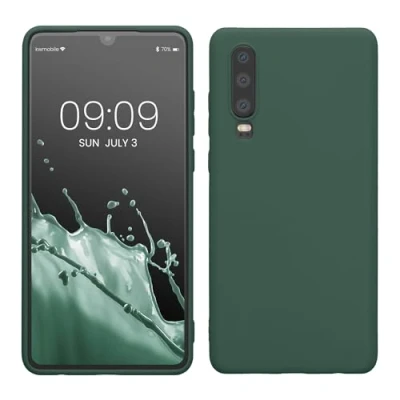 Abbildung von kwmobile Hülle kompatibel mit Huawei P30 weiches TPU Silikon Case Cover geeignet für kabelloses Laden Tannengrün