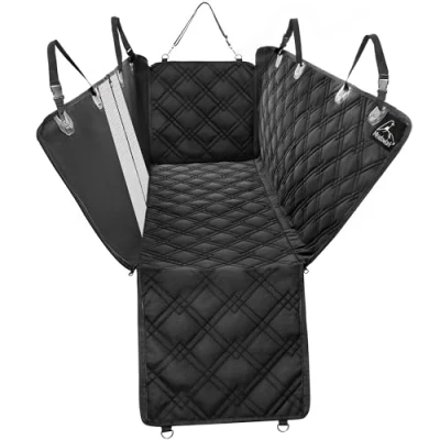 Abbildung von Meadowlark® Hundedecke Auto Rückbank Wasserdicht &amp; Vollständige Abdeckung Netz Sichtfenster Schützt vor Haaren, Schmutz Kratzern Inklusive 2 Kopfstützenschoner Sitzauflage XL, Schwarz