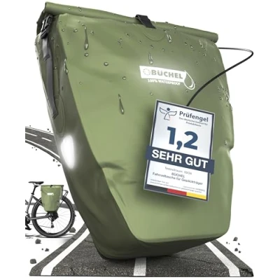 Abbildung von Büchel fahrradtasche für Gepäckträger I 25.4 L 100% Wasserdicht mit Tragegriff und Schultergurt gepäckträger, gepäckträgertasche, fahrrad taschen hinten