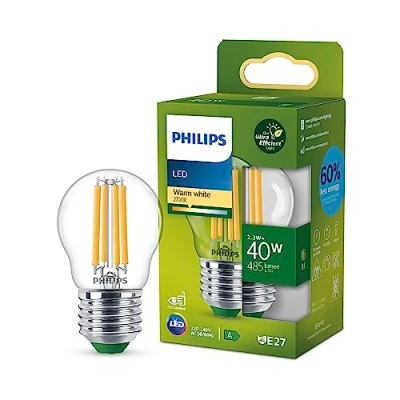 Abbildung von Philips LED Classic ultraeffiziente E27 Lampe in Tropfenform (40 W), mit warmweißem Licht, energiesparende langer Nutzlebensdauer, Energieeffizienzklasse A