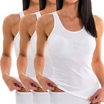 Abbildung von HERMKO 1310 3er Pack Damen Basic Tank Tops 100% Bio Baumwolle in Feinripp Langlebig und Formbeständig Ideales Unterhemd für jeden Look, Größe:48/50 (XL), Farbe:weiß