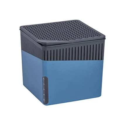 Abbildung von WENKO Raumentfeuchter Mod. Cube, Luftentfeuchter reduziert Schimmel &amp; Gerüche, Auffangschale mit 1 kg Granulatblock nachfüllbar, fasst bis zu 1,6 l Feuchtigkeit, 16,5 x 15,7 cm, Blau