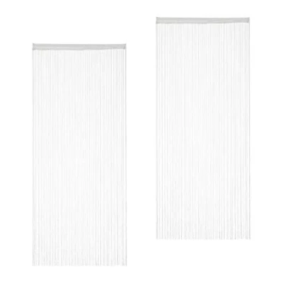 Abbildung von Relaxdays Fadenvorhang weiß, 2er Set, kürzbar, mit Tunneldurchzug, für Türen &amp; Fenster, Fadengardine, 90x245 cm, White