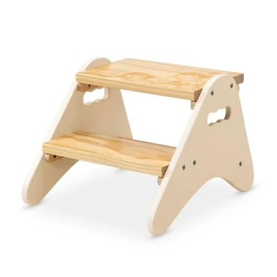 Abbildung von B. spaces Stabiler Tritthocker Kinder aus Holz Hocker, Schemel mit 2 Stufen Kindermöbel cremeweiß für Bad, Küche, Kinderzimmer ab Jahre, Klein, Weiß