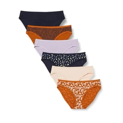 Abbildung von Amazon Essentials Damen Bikinihose aus Baumwolle (in Übergröße erhältlich), 6er Pack, Mehrfarbig/Floral/Blütenaufdruck, 44