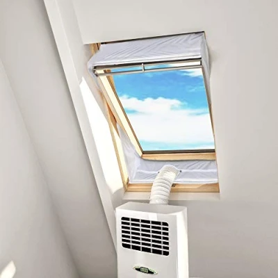 Abbildung von HOOMEE Fensterabdichtung für mobile Klimageräte Dachfenster, Hot Air Stop zum Anbringen an Schwingfenster, Klimaanlage max. 390cm Fensterumfang, Fensterkitt Set 2x190cm