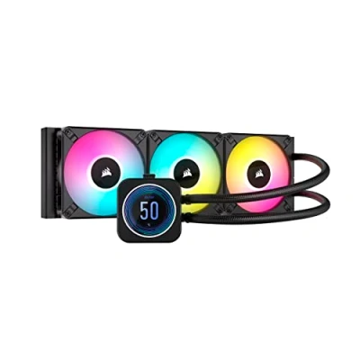 Abbildung von Corsair iCUE H150i Elite LCD XT Flüssig CPU Kühler IPS Bildschirm DREI AF120 RGB Lüfter 360 mm Radiator Intel LGA 1700, AMD AM5 Und Mehr, Inklusive Commander CORE,für Desktop,Schwarz