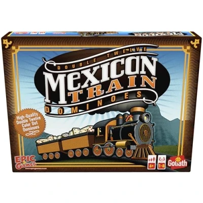 Abbildung von Goliath Mexican Train, Domino Spiel ab 6 Jahren, Brettspiel für 1 8 Spieler, Gesellschaftsspiel mit Dominosteinen