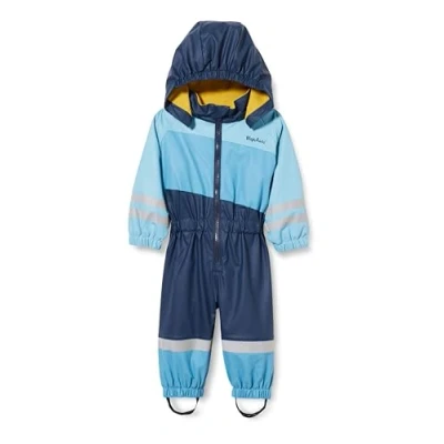 Abbildung von Playshoes Unisex Kinder Regen anzug Mit Fleece futter Warmer Wasserdichter Matschanzug Regenbekleidung, Blau Overall, 116 EU