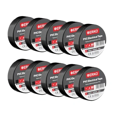 Abbildung von ERKO Isolierband Schwarz 10er Pack 15mm x 10m Hochflexibles PVC Elektroisolierband Stark klebend, Chemiebeständig, Wasserfest Professionelles Elektrikerband für Leitungen &amp; Kabel bis 6kV