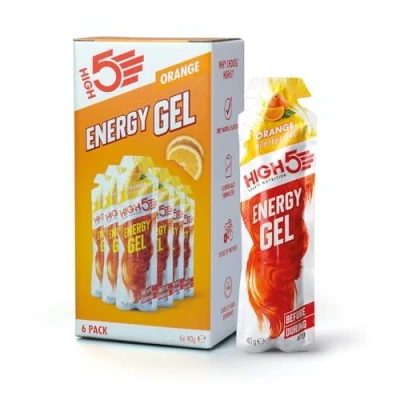 Abbildung von HIGH5 Energy Gels Schnelle Energiezufuhr Mit Sport Gel für Spitzenleistung natürlichem Fruchtsaft, koffeinfrei Energie Laufen, Running, Marathon, Radsport, Ausdauer (Orange, 6 x 40g)