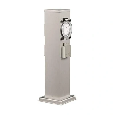 Abbildung von ledscom.de Garten Steckdosensäule Polly für außen, IP44, Timer/Zeitschaltuhr, 3 Fach, Edelstahl, eckig, 38 cm