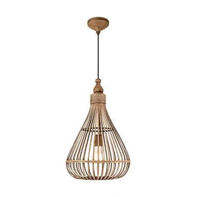Abbildung von EGLO Pendelleuchte Amsfield, 1 flammige Hängelampe Vintage, Natur, Boho, Hygge, Hängeleuchte aus Stahl, Holz in Naturfarben, Esstischlampe, Wohnzimmerlampe hängend mit E27 Fassung, Ø 35 cm