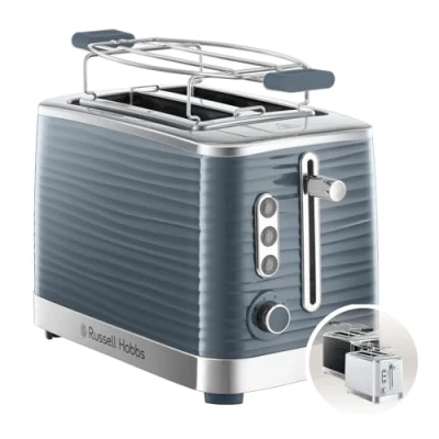 Abbildung von Russell Hobbs Toaster [für 2 Scheiben] Inspire Grau mit hochwertiger Hochglanz Struktur (extra breite Toastschlitze, inkl. Brötchenaufsatz, 6 Bräunungsstufen + Auftau &amp; Aufwärmfunktion) 24373 56