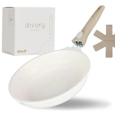 Abbildung von DIVORY kleine Pfanne 20cm I Abnehmbarer Griff, Induktion, beschichtet, Aluminium Mini Bratpfanne + Pfannenschoner Induktionspfanne