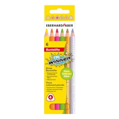 Abbildung von Eberhard Faber 518306 Buntstifte Set TRI Winner, 6 Farbstifte in Neon Farben, bruchsicher